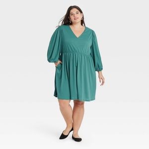Ava & Viv Teal Long Sleeve Knee Length Dress